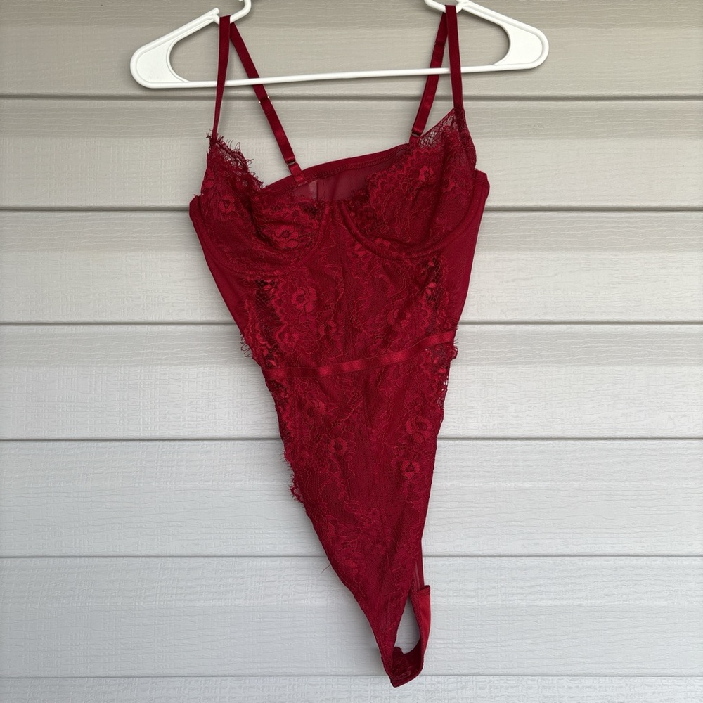 Lace Trim Red Chemise Bodysuit - Women Intimates